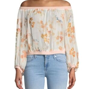 7 FOR ALL MANKIND Silk Blouson Off the Shoulder Top Blouse Sheer